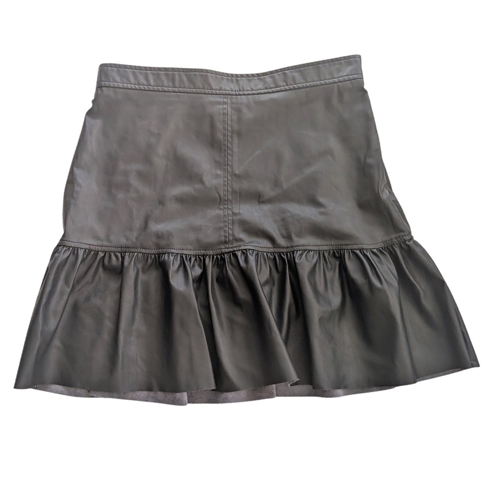 H&M Black Faux Leather Drop‎ Waist Ruffle Mini Skirt Sz 12 Vegan Leather Flounce